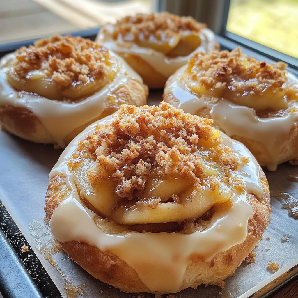 Apple Cheesecake Buns with Crumble Topping & Sweet Glaze