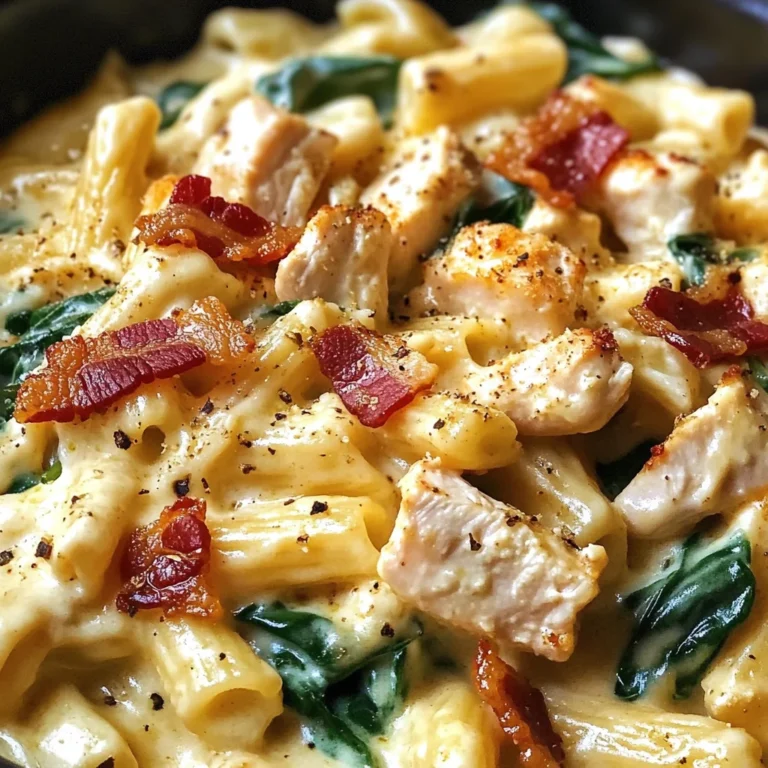 Creamy Chicken Pasta with Bacon, Spinach & Cheese