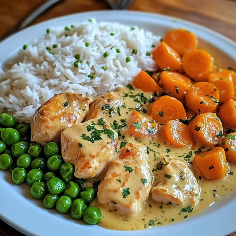 Creamy Garlic Chicken with Fluffy Rice and Glazed Carrots