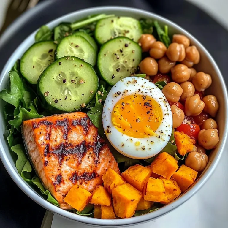 Omega Bowl: Salmon, Jammy Egg & Greens with Chickpeas & Sweet Potato