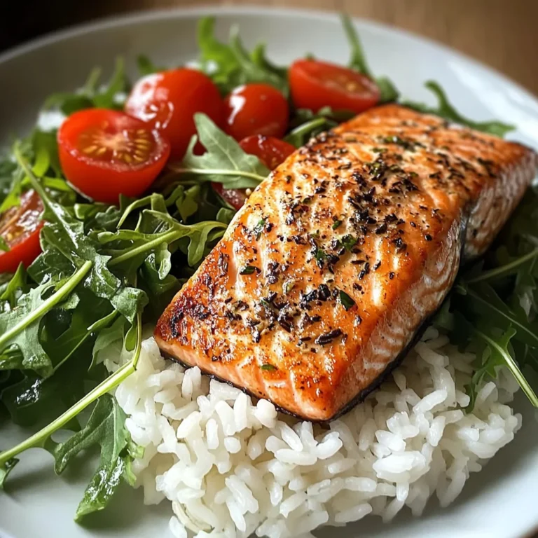 Seared Salmon with Rice & Arugula Tomato Salad