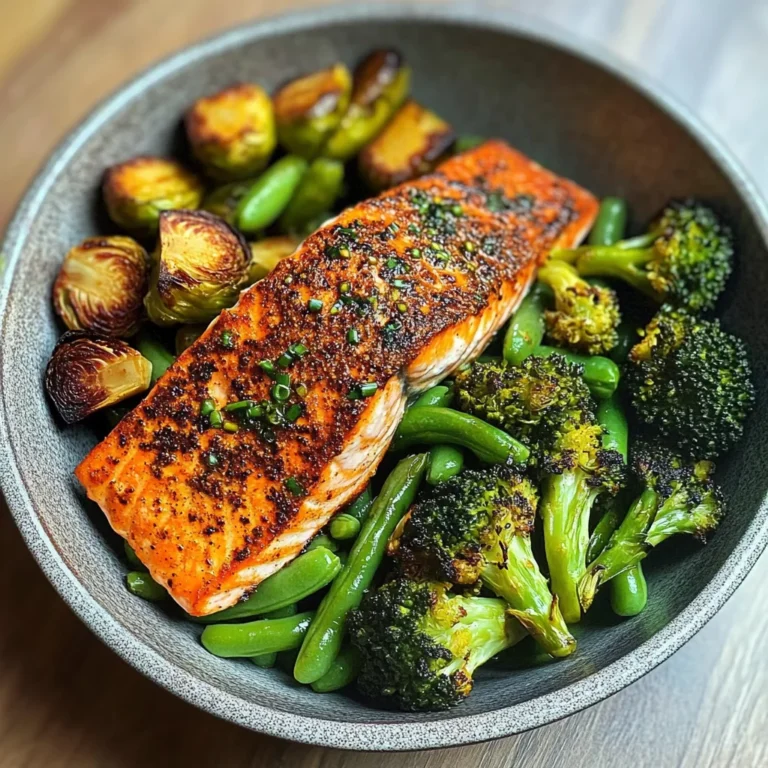 Spiced Salmon Bowl with Roasted Brussels, Sautéed Greens & Steamed Broccoli