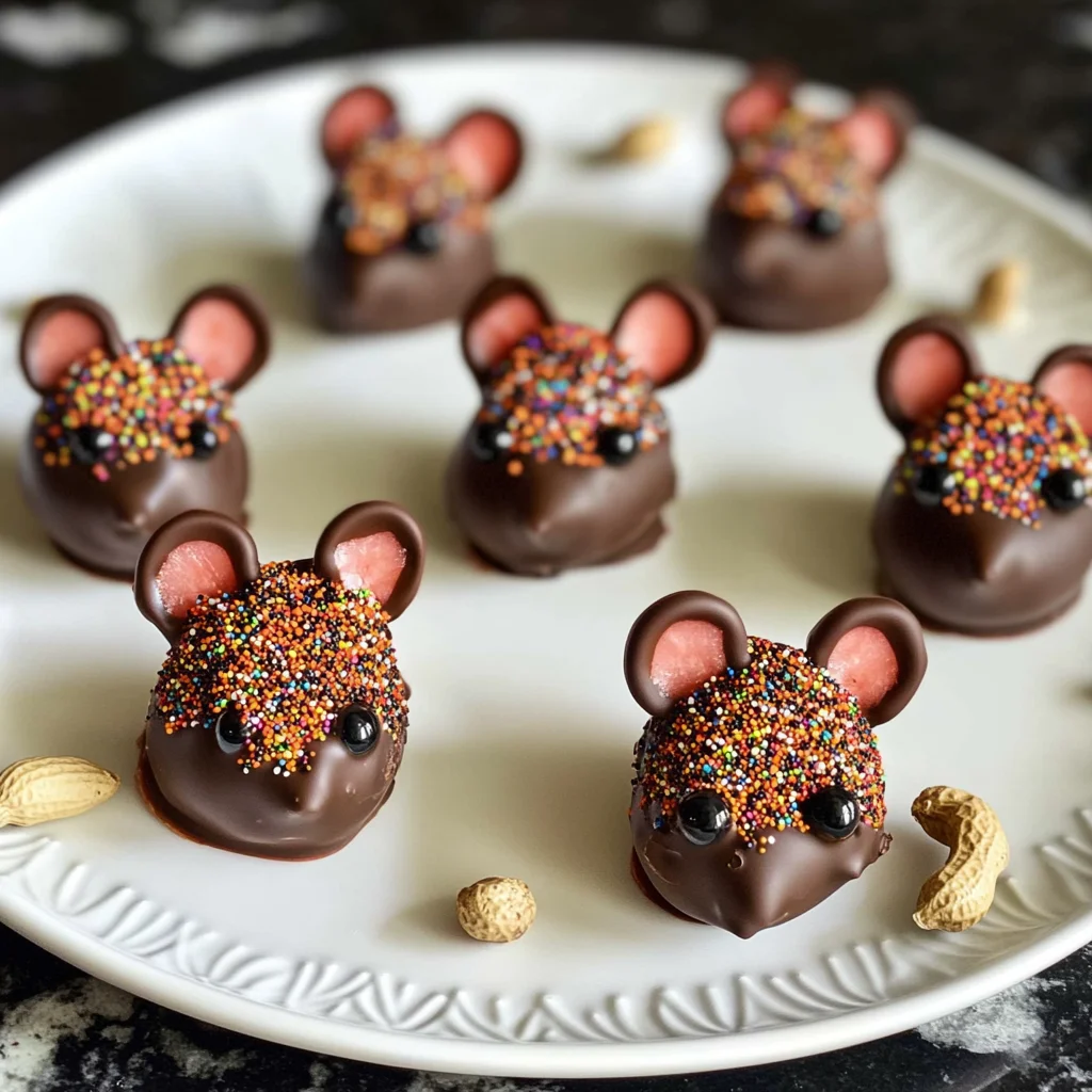 Halloween Dessert - Strawberry and Chocolate fudge mice