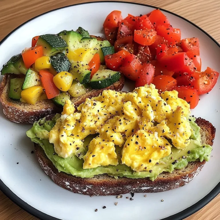 Rainbow Avocado Toast with Scrambled Eggs & Veggie Medley