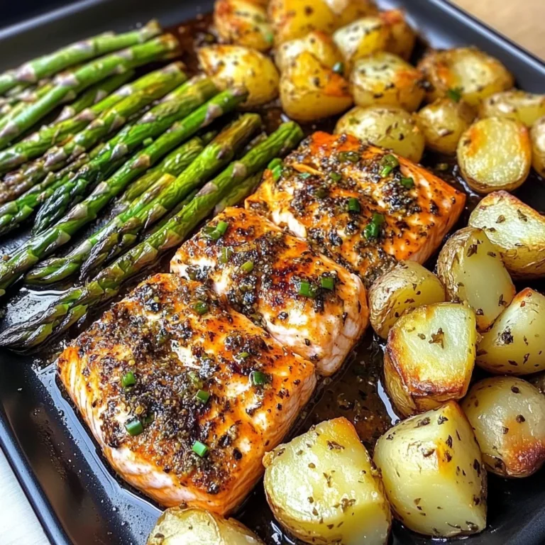 Spiced Salmon with Cheesy Asparagus & Garlic Herb Potatoes