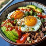 Spicy Avocado & Beef Protein Bowl with Fried Eggs