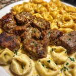 Cheesy Cajun Beef Tortellini in Creamy Garlic Alfredo