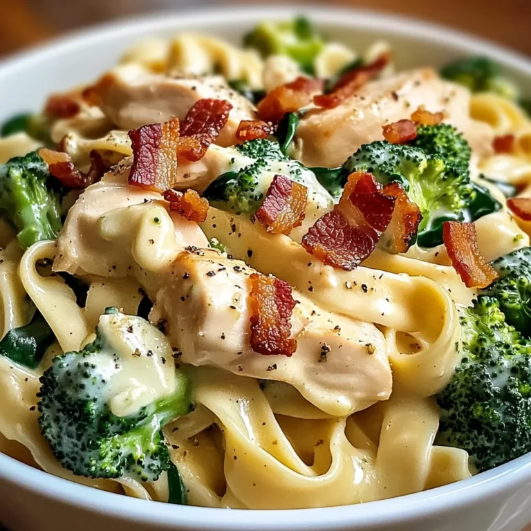 Chicken, Bacon & Spinach Alfredo Fettuccine with Broccoli