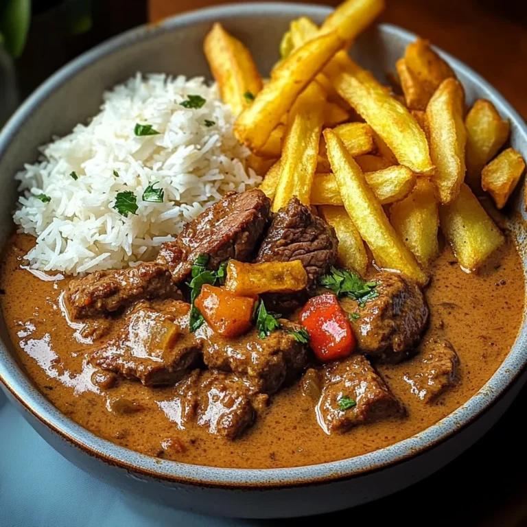 Coconut-Infused Beef Curry with Fries and Rice