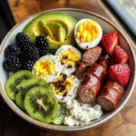 Colorful Cottage Cheese Breakfast Bowl with Soft-Boiled Eggs & Fruit