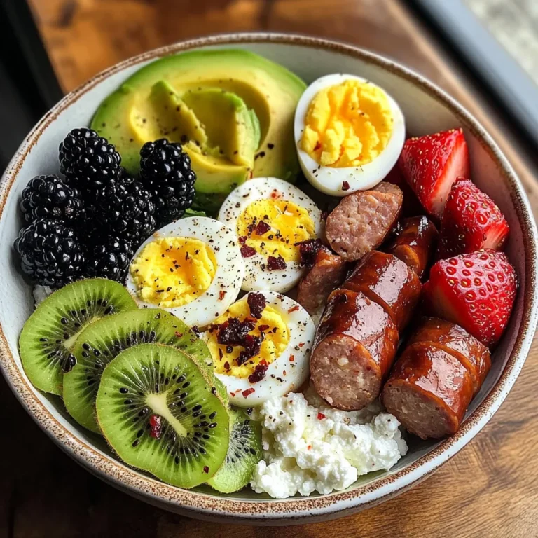 Colorful Cottage Cheese Breakfast Bowl with Soft-Boiled Eggs & Fruit