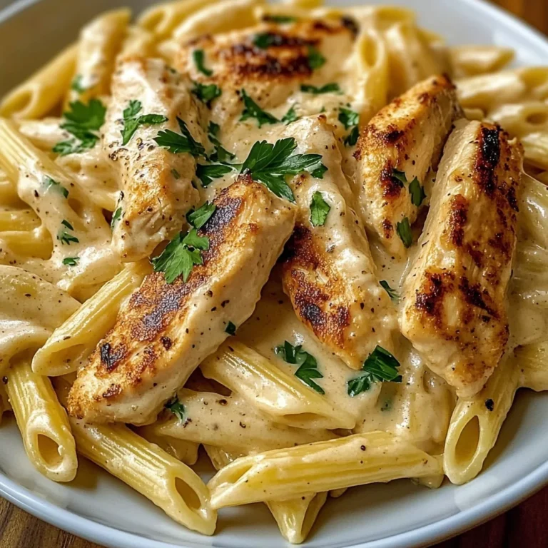 Creamy Chicken Alfredo Pasta with Grilled Chicken Strips