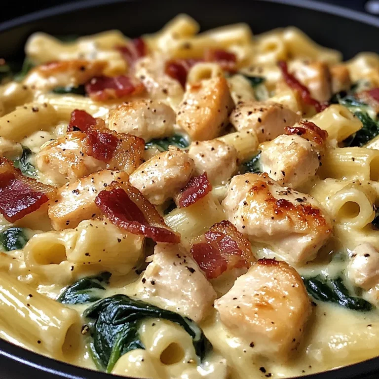 Creamy Spinach, Chicken, Bacon Pasta