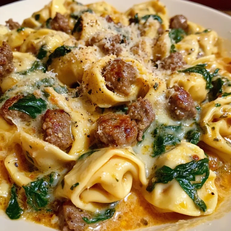 Creamy Tortellini Pasta with Beef, Spinach & Italian Sausage