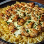 Garlic Butter Chicken Rotini with Melted Mozzarella