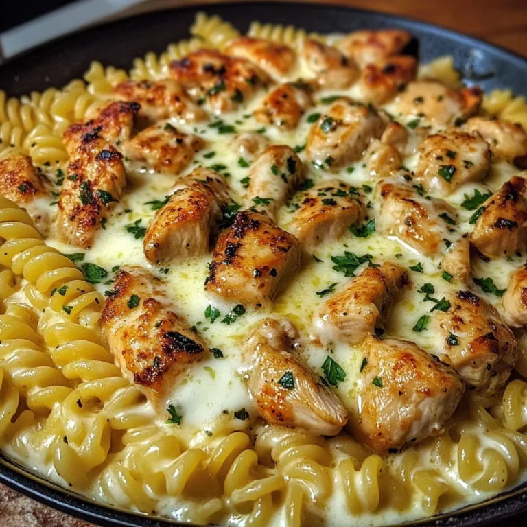 Garlic Butter Chicken Rotini with Melted Mozzarella