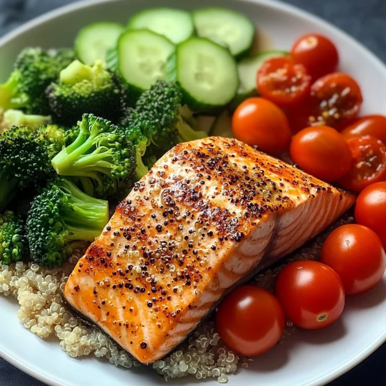 Grilled Salmon Power Plate with Quinoa & Steamed Veggies