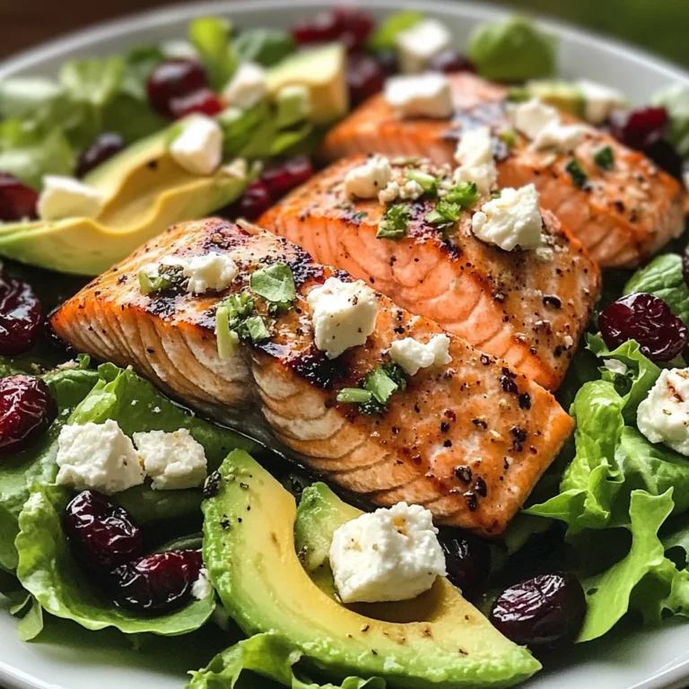 Grilled Salmon & Avocado Salad with Cranberries and Feta