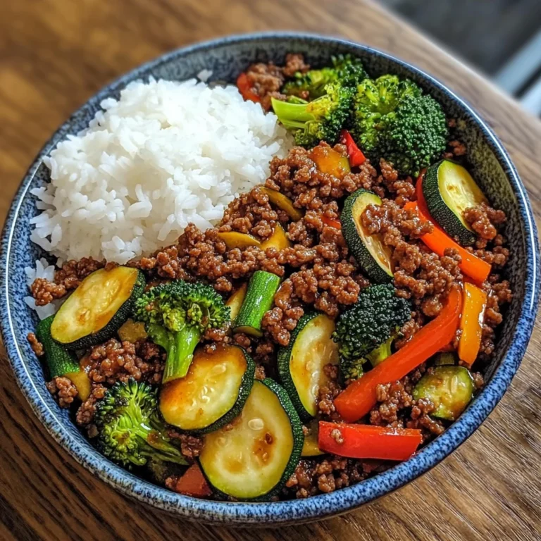 Ground Beef Veggie Stir-Fry Bowl with Fluffy Rice