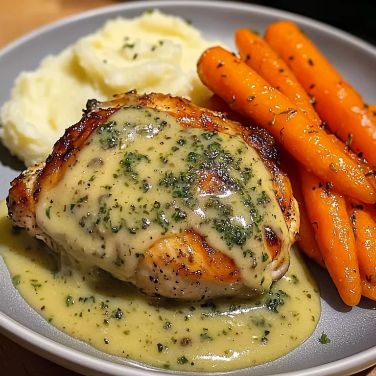 Herb-Cream Chicken with Mashed Potatoes & Glazed Carrots