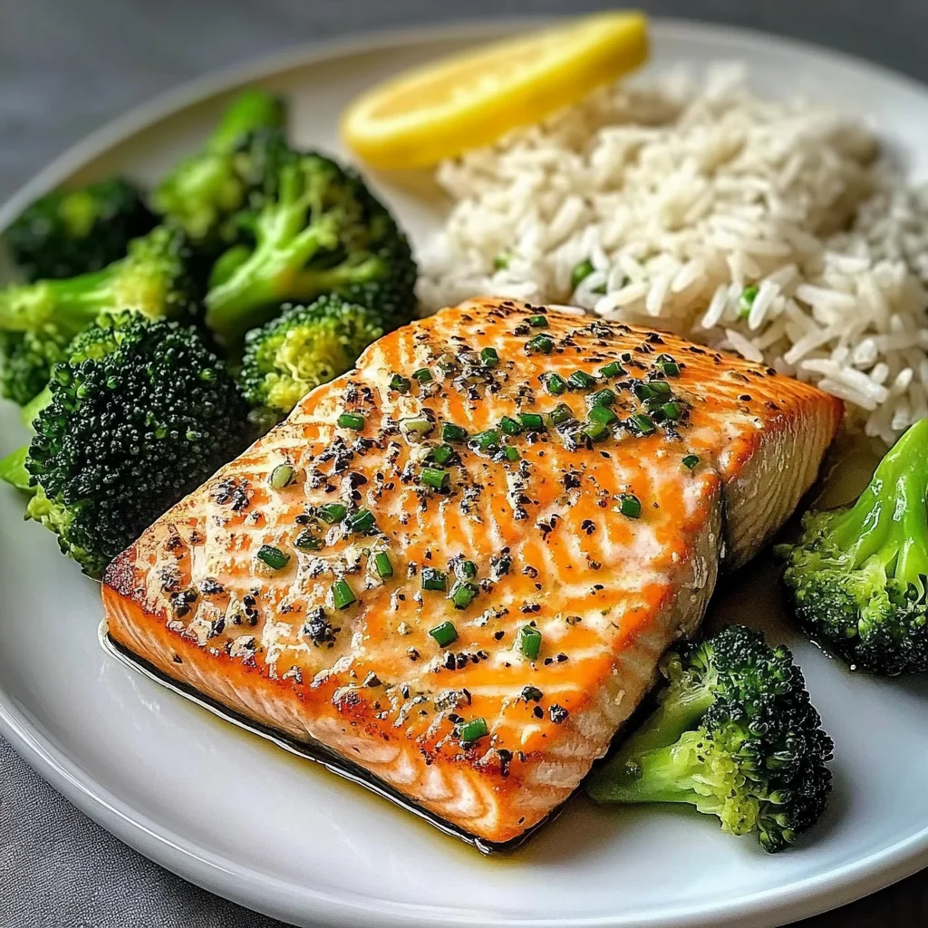 Lemon-Garlic Salmon with Broccoli & Herbed Rice