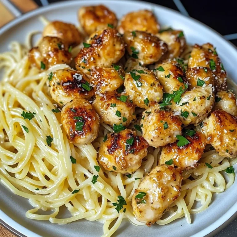 Lemon Garlic Butter Chicken Bites with Savory Parmesan Linguine