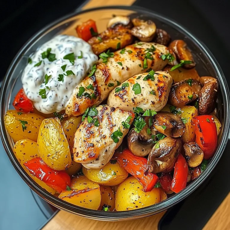 Loaded Garlic Butter Chicken with Roasted Veggies & Creamy Dip