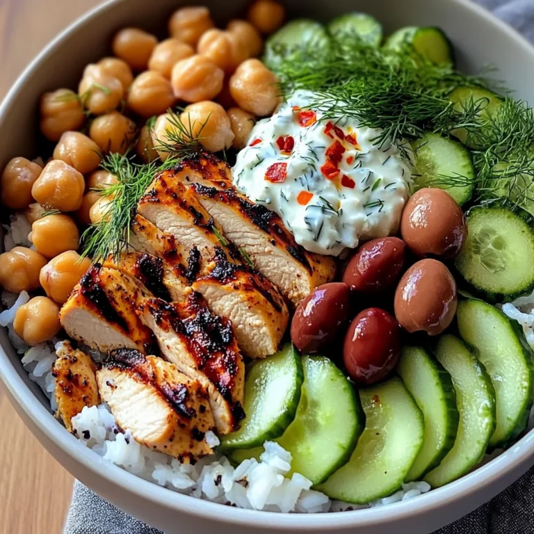 Mediterranean Grilled Chicken Bowl with Rice, Chickpeas & Tzatziki