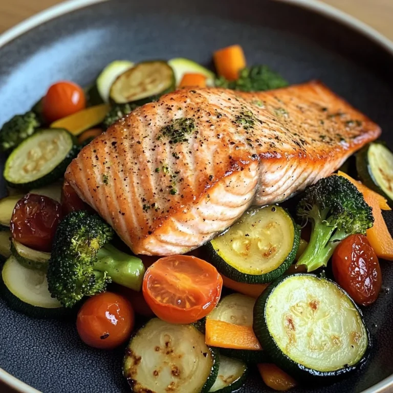 Pan-Seared Salmon with Garlic Veggie Medley