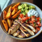 Power Bowl with Grilled Chicken, Sweet Potato Wedges & Avocado Salsa
