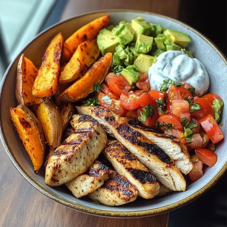 Power Bowl with Grilled Chicken, Sweet Potato Wedges & Avocado Salsa