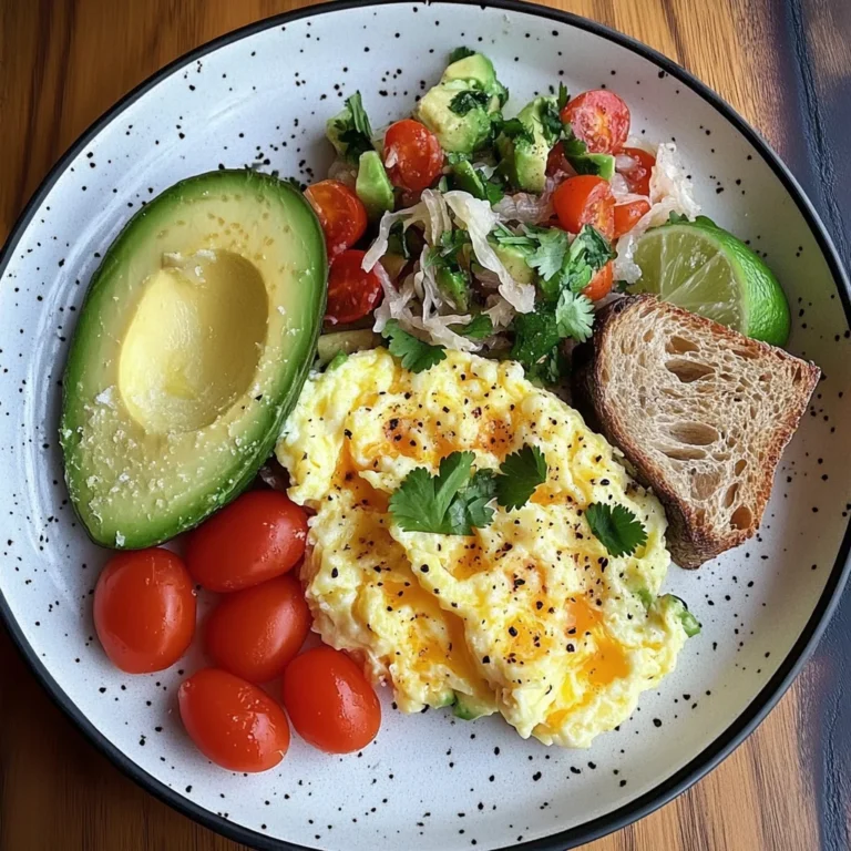 Scrambled Egg & Avocado Plate with Tomato Salad & Sauerkraut
