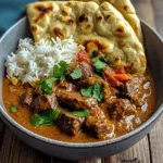 Slow-Cooked Beef and Coconut Curry with Garlic Naan