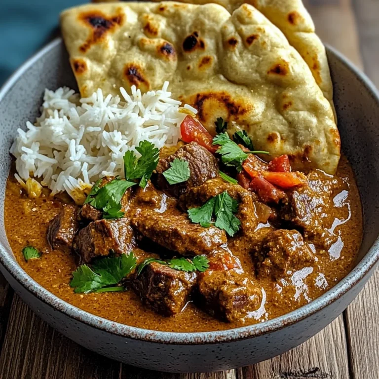 Slow-Cooked Beef and Coconut Curry with Garlic Naan