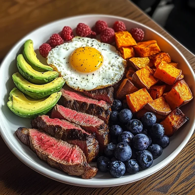 Steak & Sunny Eggs Power Plate with Sweet Potato, Avocado & Berries