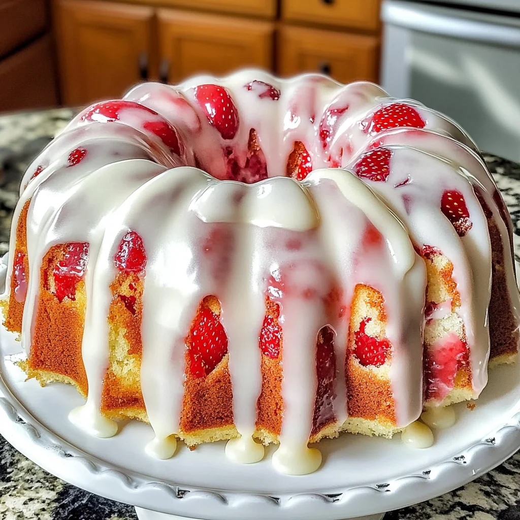 Strawberry Cream Cheese Pound Cake with White Glaze