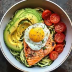 Zoodle Power Plate with Salmon, Avocado & Sunny Egg