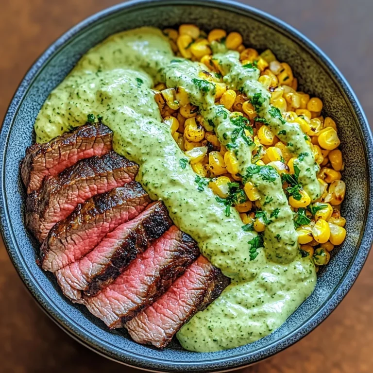 Steak Avocado Roasted Corn Bowl with Cilantro Cream Sauce delights!